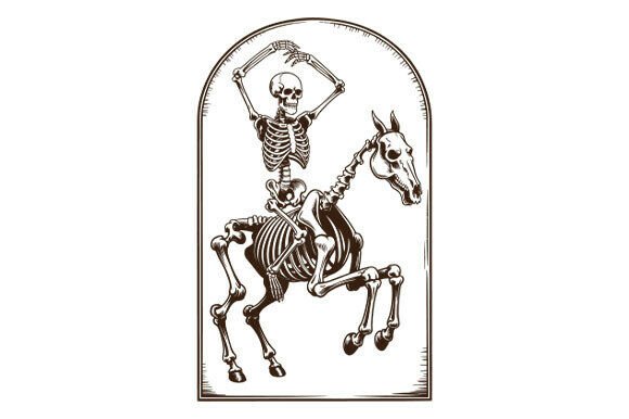 Country Cowboy Skeleton Riding a Bucking Horse