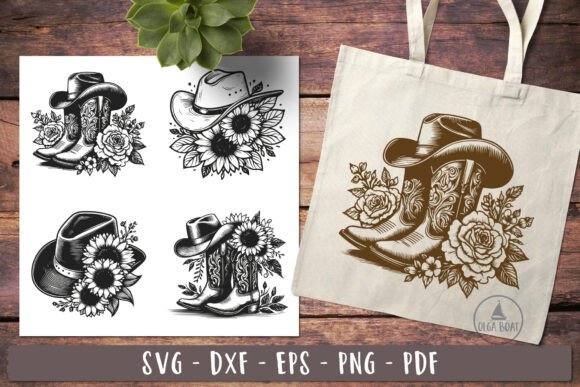 Cowboy Boots Cowgirl Hat Western Graphic Review for Embroidery Projects