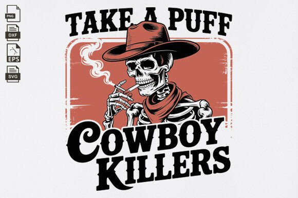 Smoking Skeleton, Cowboy Killers, Skull: A Bold Embroidery Design for Real Projects